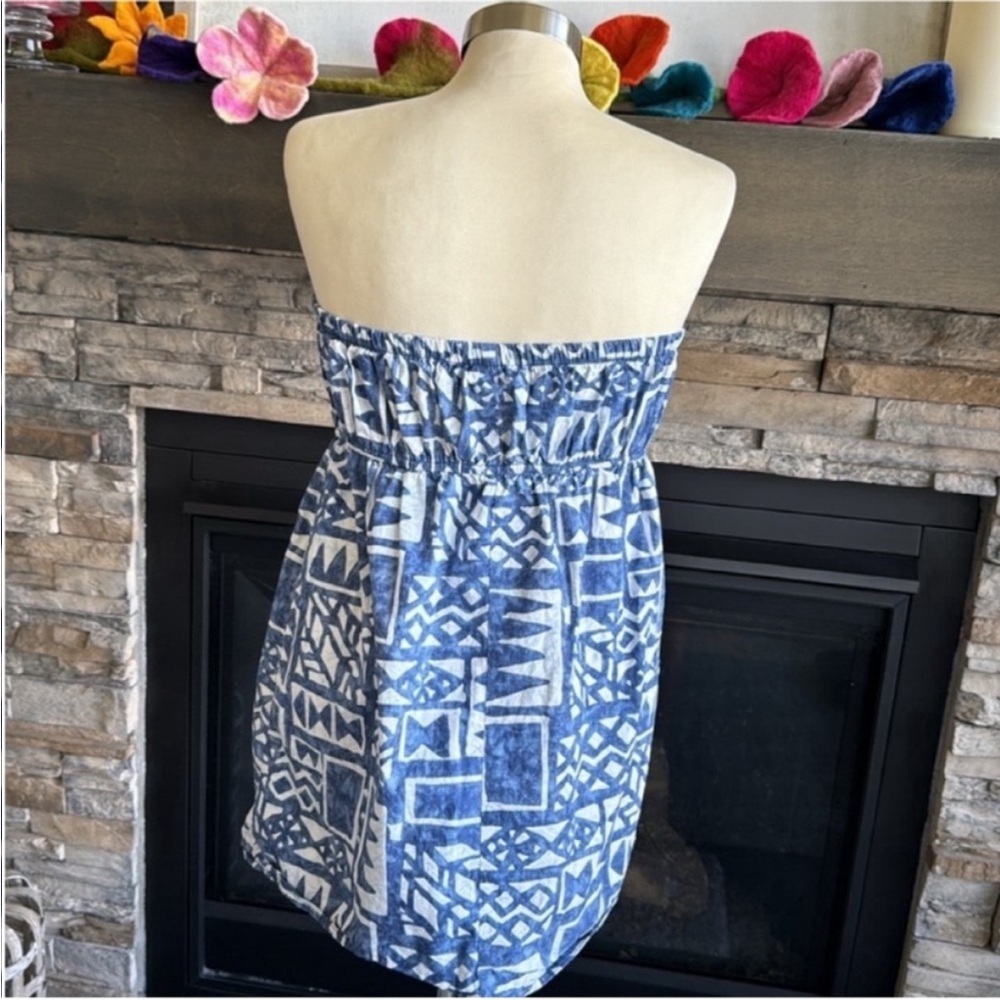 Reyn Spooner Blue Geometric Strapless Top - Picture 2 of 9